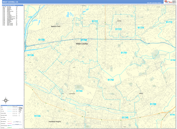 West Covina Zip Code Wall Map